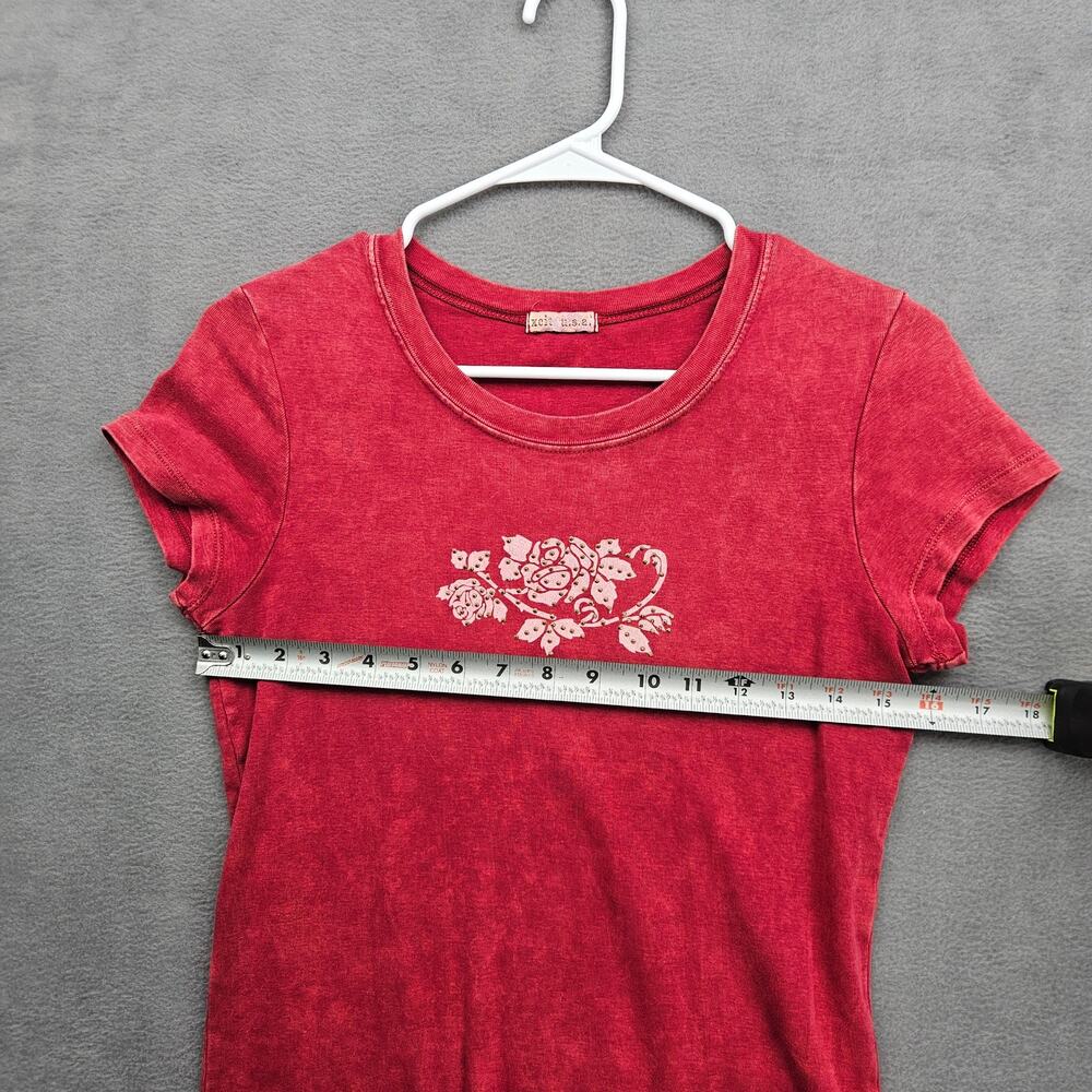 Y2K Floral Rose Baby Tee  Acid Wash Fitted Short Sleeve Top Size L - Picture 3 of 6